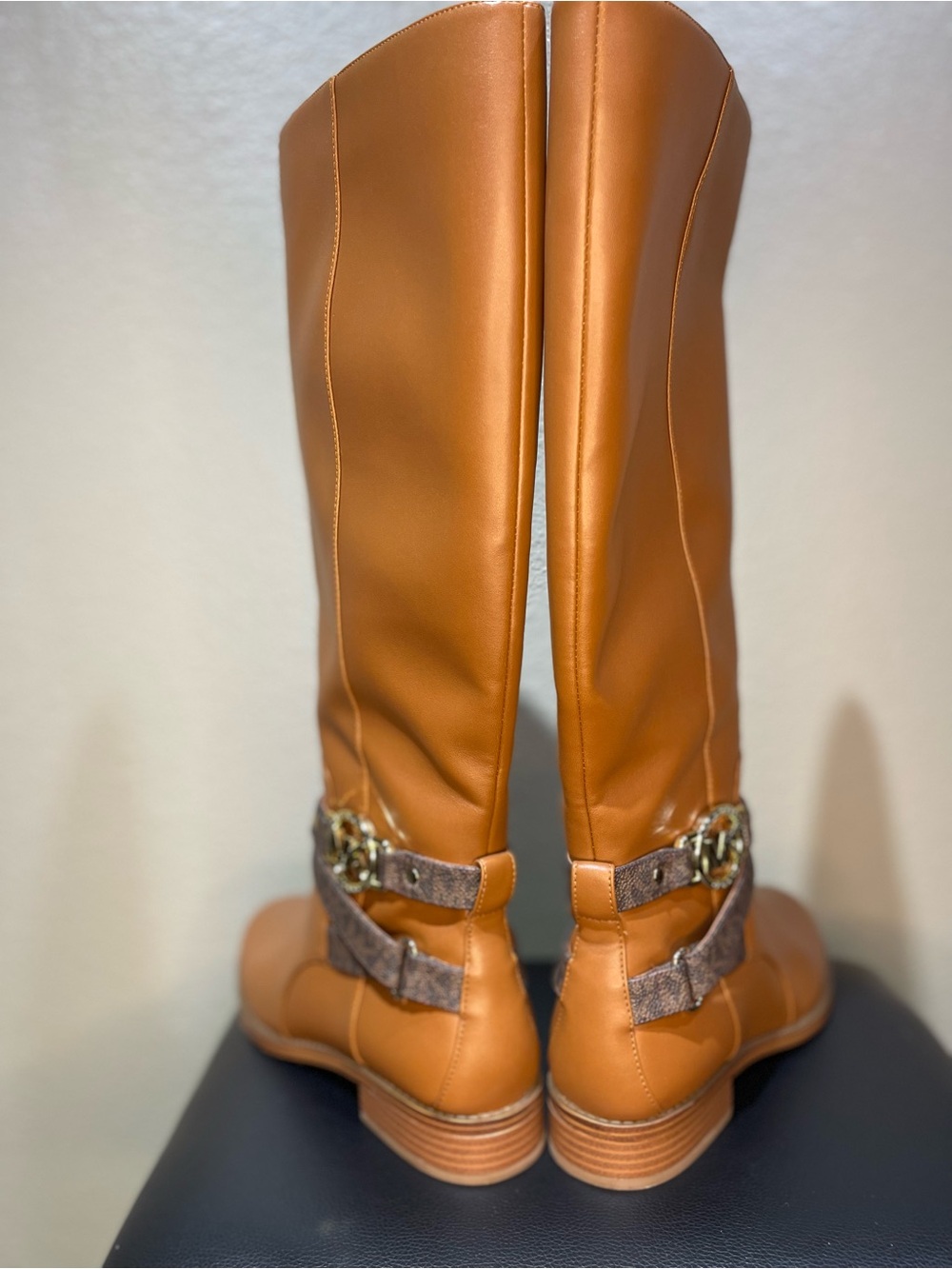 Michael Kors Camel Leather Over-the-Knee Boots with Logo-Strap - Picture 7 of 7